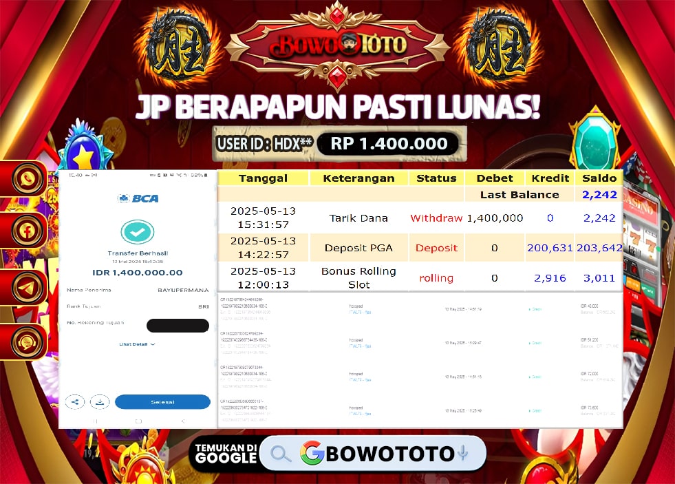 🎯 MAXWIN!! MENANG BESAR DI PERMAINAN MAHJONG WAYS!!! BOWOTOTO BAYAR LUNAS RP 1.400.000!! 💸