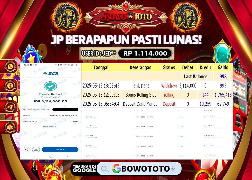 🎯 MAXWIN!! MENANG BESAR DI PERMAINAN WILD BOUNTY!!! BOWOTOTO BAYAR LUNAS RP 3.114.000!! 💸