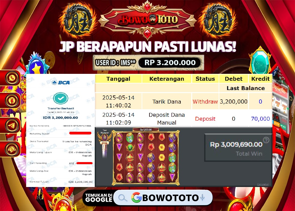 🎯 MAXWIN!! MENANG BESAR DI PERMAINAN GATES OFF OLYMPUS!!! BOWOTOTO BAYAR LUNAS RP 3.200.000!! 💸