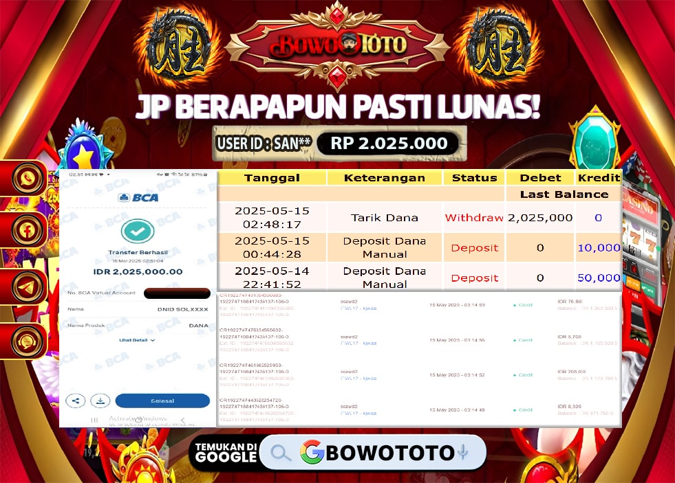 🎯 MAXWIN!! MENANG BESAR DI PERMAINAN WILD BANDITO!!! BOWOTOTO BAYAR LUNAS RP 2.025.000!! 💸