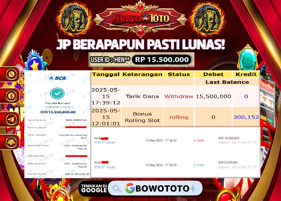 🎯 MAXWIN!! MENANG BESAR DI PERMAINAN MAHJONG WAYS2!!! BOWOTOTO BAYAR LUNAS RP 15.500.000!! 💸