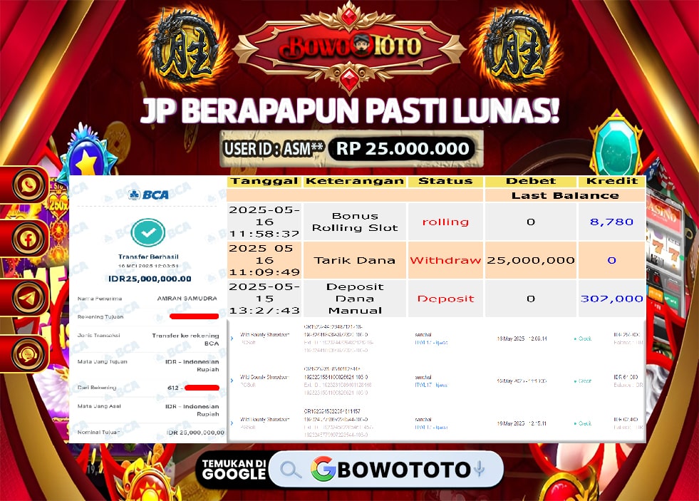 🎯 MAXWIN!! MENANG BESAR DI PERMAINAN WILD BOUNTY SHOWDOWN!!! BOWOTOTO BAYAR LUNAS RP 25.000.000!! 💸