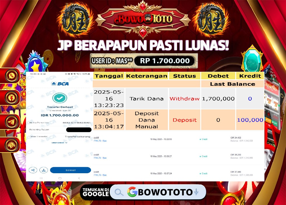🎯 MAXWIN!! MENANG BESAR DI PERMAINAN MAHJONG WAYS!!! BOWOTOTO BAYAR LUNAS RP 1.700.000!! 💸