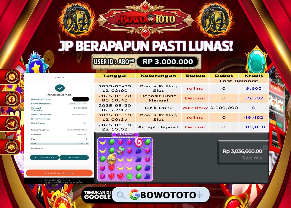 🎯 MAXWIN!! MENANG BESAR DI PERMAINAN BONANZA 1000!!! BOWOTOTO BAYAR LUNAS RP 3.000.000!! 💸