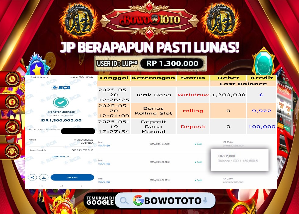 🎯 MAXWIN!! MENANG BESAR DI PERMAINAN MAHJONG WAYS!!! BOWOTOTO BAYAR LUNAS RP 1.300.000!! 💸