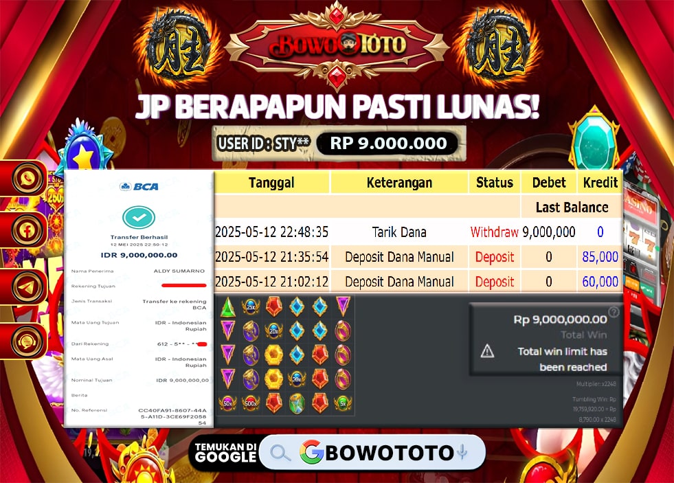 🎯 MAXWIN!! MENANG BESAR DI PERMAINAN GATES OF OLYMPUS!!! BOWOTOTO BAYAR LUNAS RP 9.000.000!! 💸