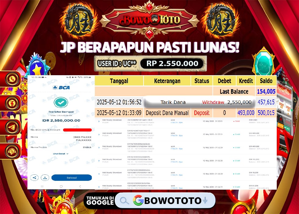 🎯 MAXWIN!! MENANG BESAR DI PERMAINAN MAHJONG WAYS 2!!! BOWOTOTO BAYAR LUNAS RP 2.550.000!! 💸