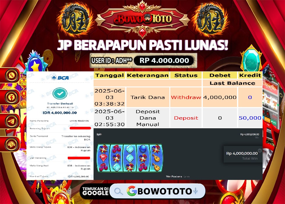 🎯 MAXWIN!! MENANG BESAR DI PERMAINAN JOKER’S JEWELS CHASH!!! BOWOTOTO BAYAR LUNAS RP 4.000.000!! 💸