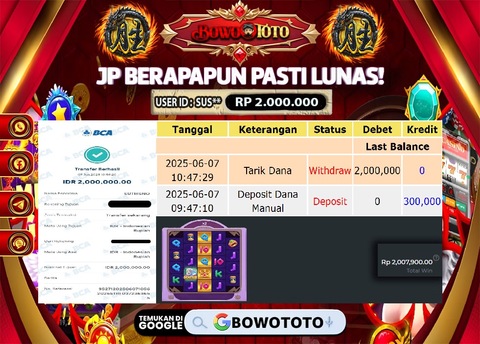🎯 MAXWIN!! MENANG BESAR DI PERMAINAN OLYMPUS WINS PP!!! BOWOTOTO BAYAR LUNAS RP 2.000.000!! 💸